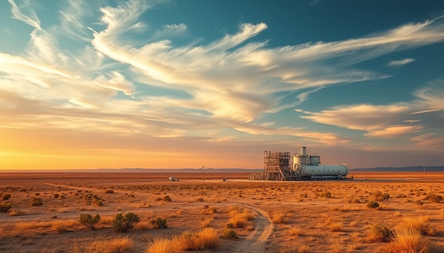West Texas landscape with natural gas facility under expansive sky.