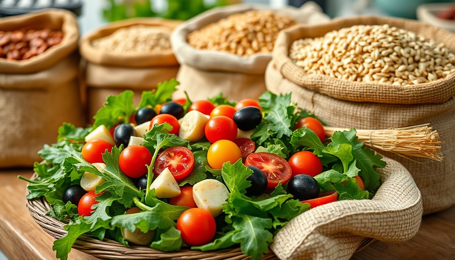 Healthy aging tips: Vibrant salad and grains for longevity.