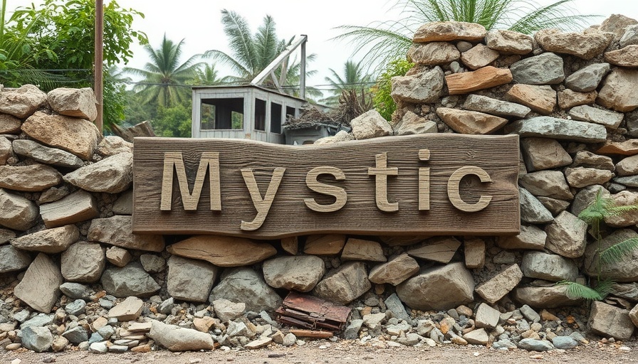 Crumbling camp site with 'Mystic' sign among debris, Camp Mystic reopening plans