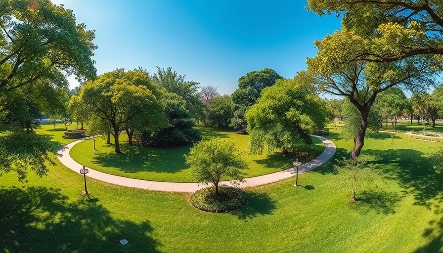 Lush park with winding paths in Hermann Park area.