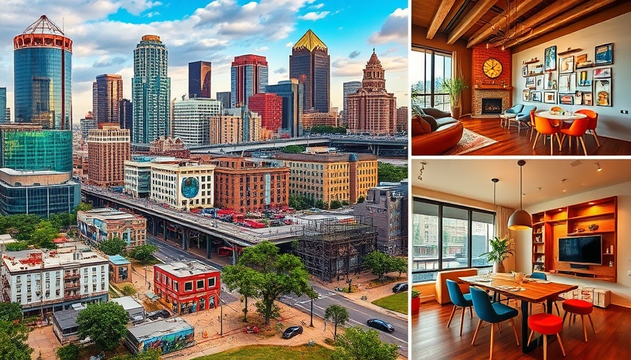 Austin cityscape and rental interiors, highlighting short-term rental aspects.