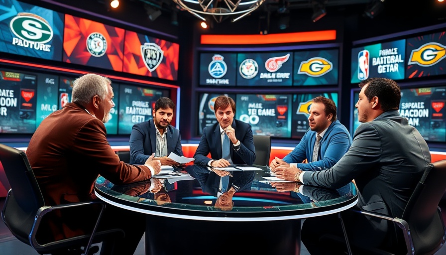 Dynamic sports panel discussion with analysts in vibrant studio.