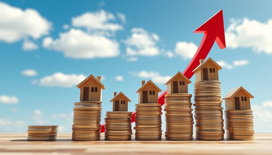 Illustration of San Antonio home values increase with coin stacks and houses.