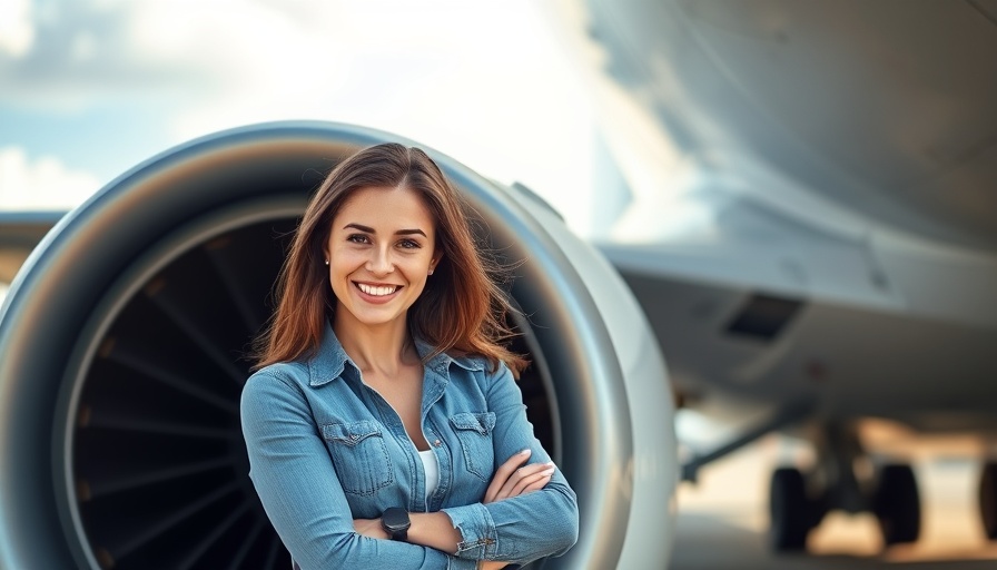 San Antonio entrepreneur smiling by airplane engine.