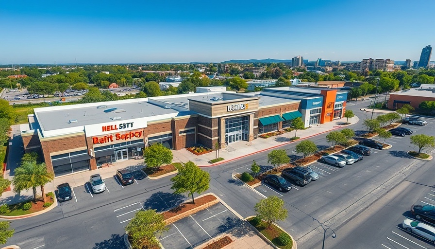 Aerial view of Bellaire Market District expansion under clear sky.