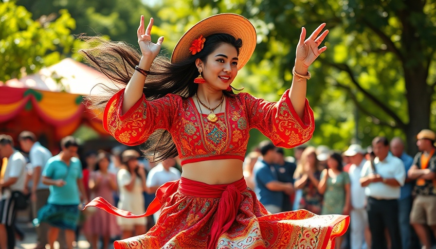 Colorful traditional dancer at Texas festival.
