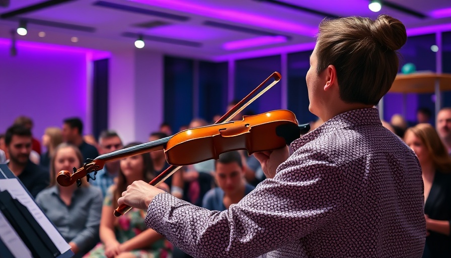 Public art programs in Austin: Modern installation with violinist.