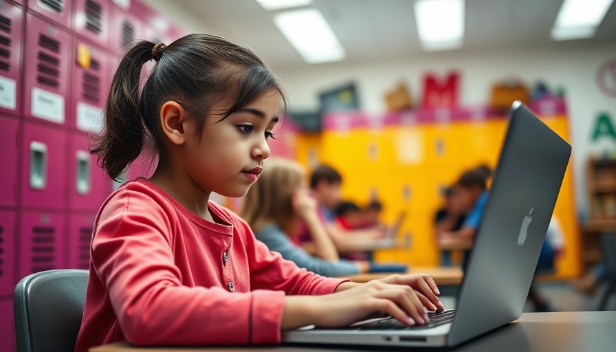 Young girl using laptop in a colorful classroom, impact of DonorsChoose and Communities In Schools.