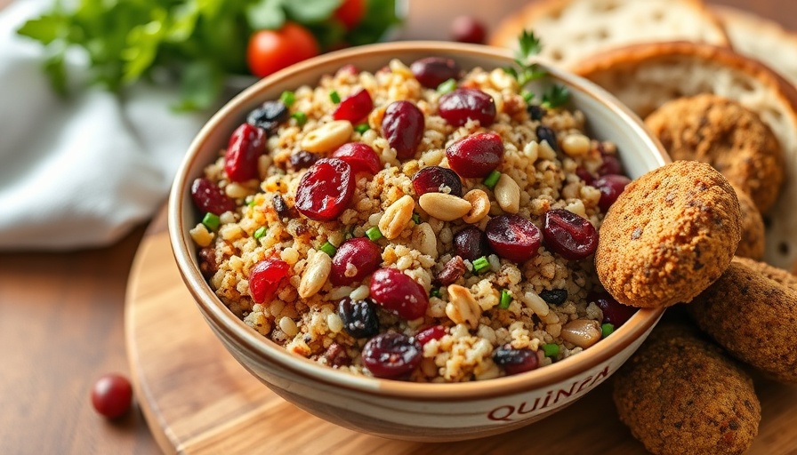 Fresh quinoa salad with falafel and bread for health and wellness.