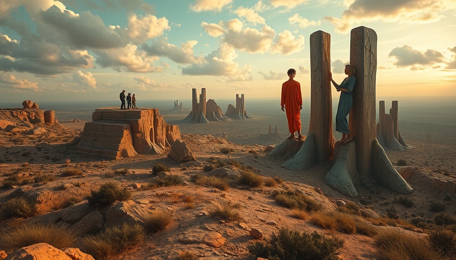 Surreal abstract artwork with melting figures and structures