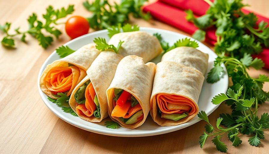 Fresh Mediterranean roll-ups with vibrant vegetables on a plate.