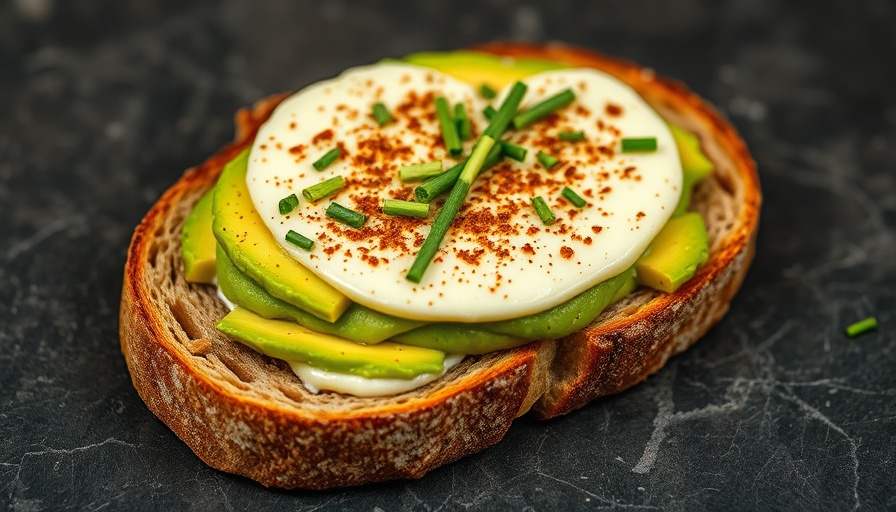 Avocado toast on whole-grain bread promoting health and wellness.