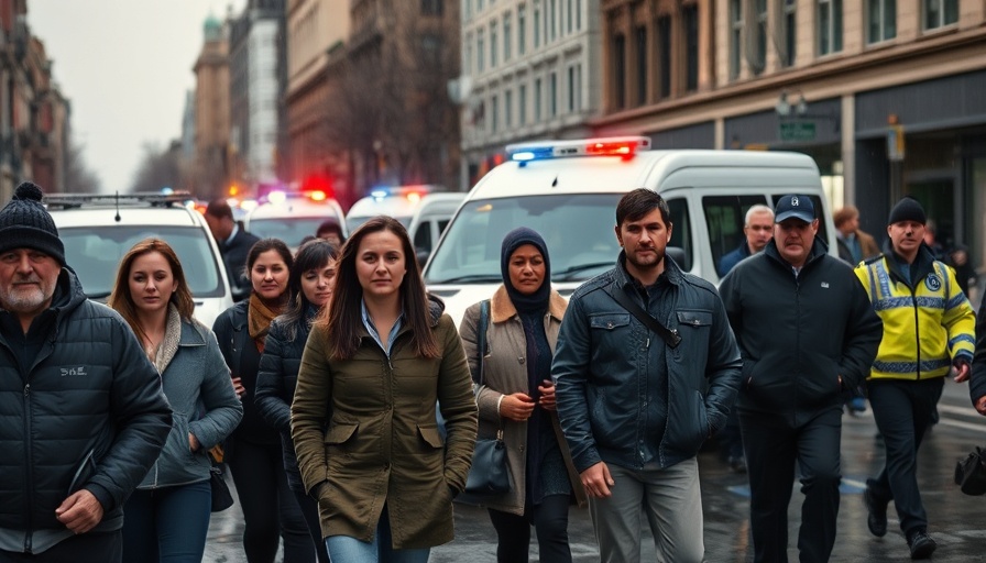 People walking by police cars on rainy Dallas street.