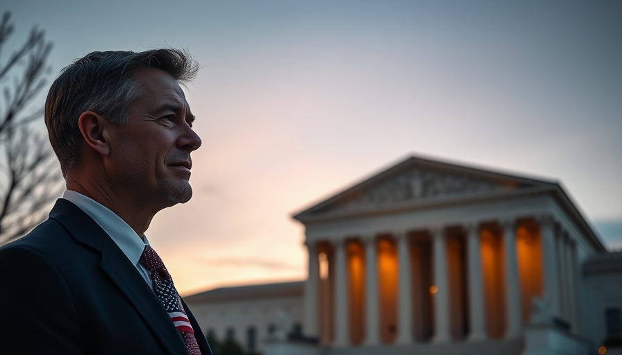 Contemplative man and Supreme Court building related to birthright citizenship restrictions.
