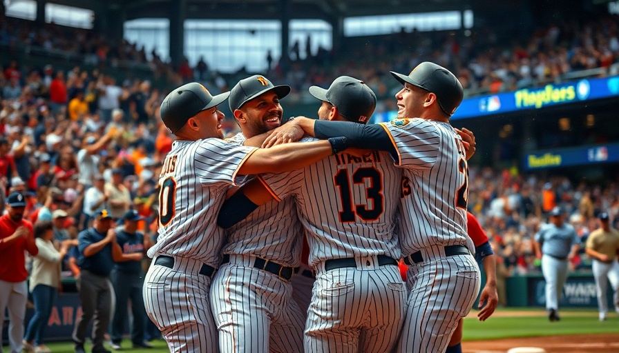 Red Sox players celebrating walk-off win against Tigers, crowd cheering.
