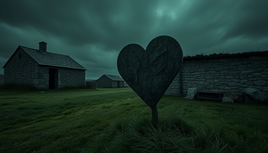 Camp Mystic controversy: abandoned site with cracked heart sign.