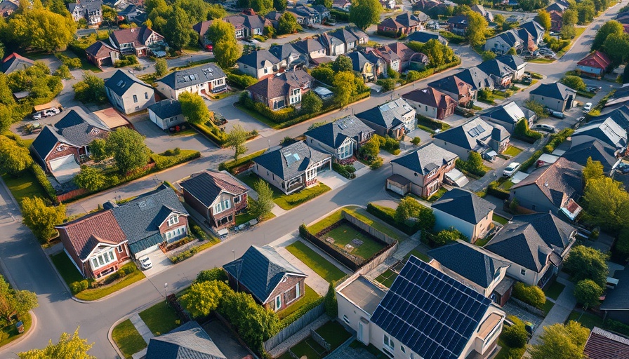 Aerial view of modern suburban neighborhood showcasing housing affordability.