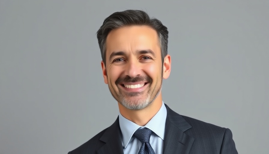 Mature male in business attire smiling confidently against a grey backdrop