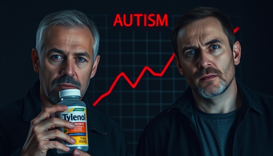 Men discussing Tylenol and autism connection with upward graph.