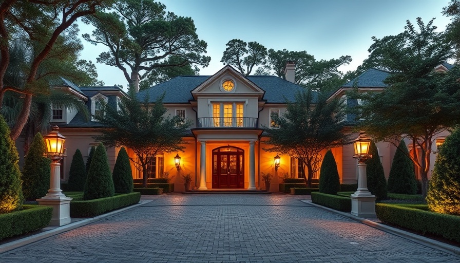 San Antonio luxury real estate entrance with mature trees and hedges.