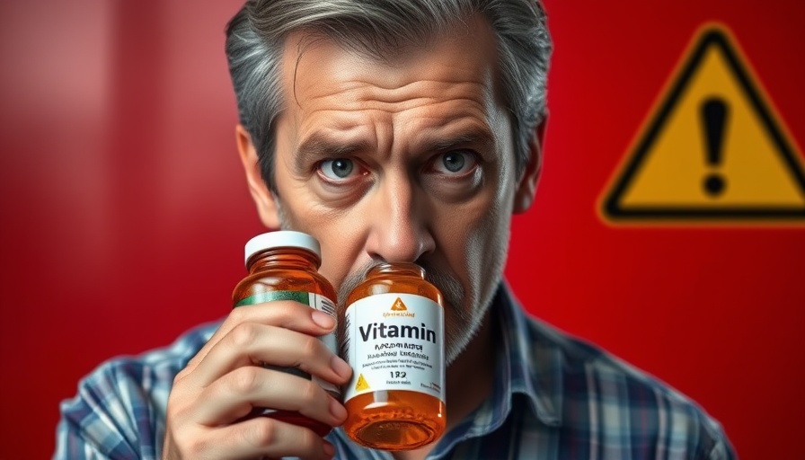 Warning against dangerous vitamins with caution sign.