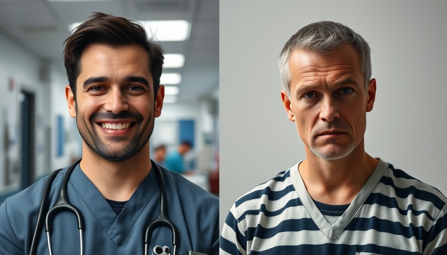 Contrasting portraits relating to wrongful imprisonment case.