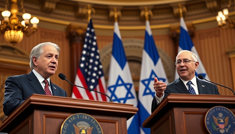 U.S.-Israel relations news conference with political figures speaking.
