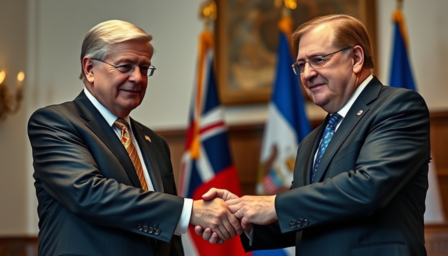 Two leaders shaking hands at a Gaza peace plan meeting.