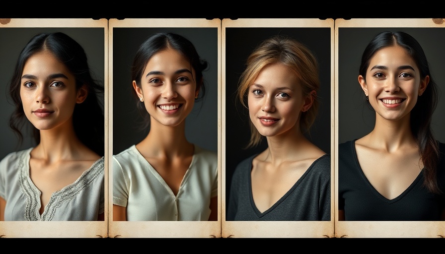 Collage of four young women from historical photographs, DNA analysis context.