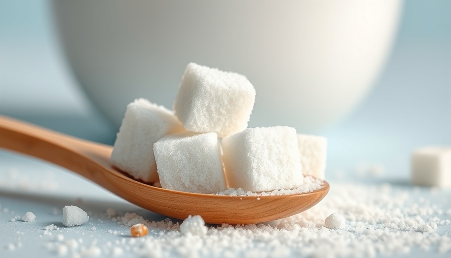 Sugar cubes on wooden spoon, diabetes management concept.