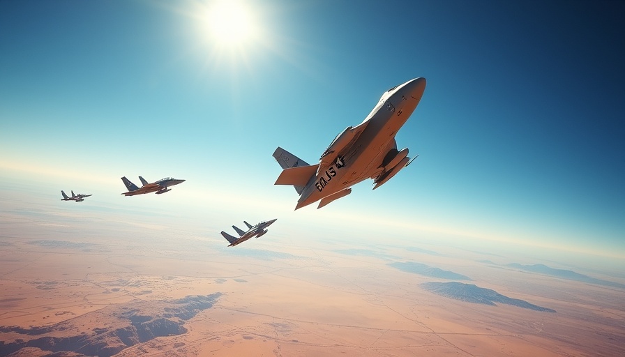 US military aircraft in formation over desert, US Military News.