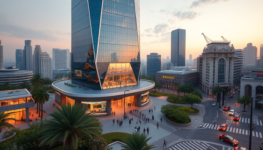Modern skyscraper in urban Houston at twilight.
