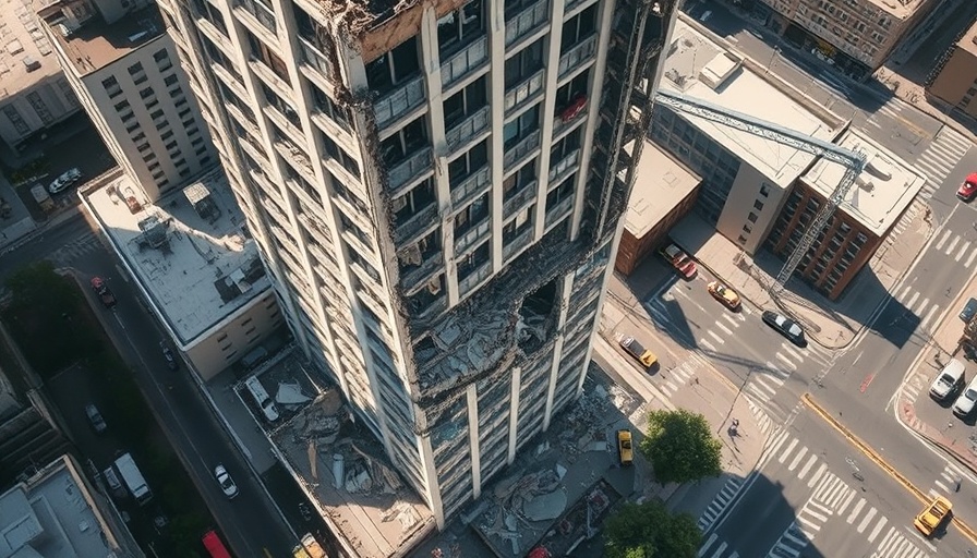 Aerial view of high-rise building damage in Bronx gas explosion