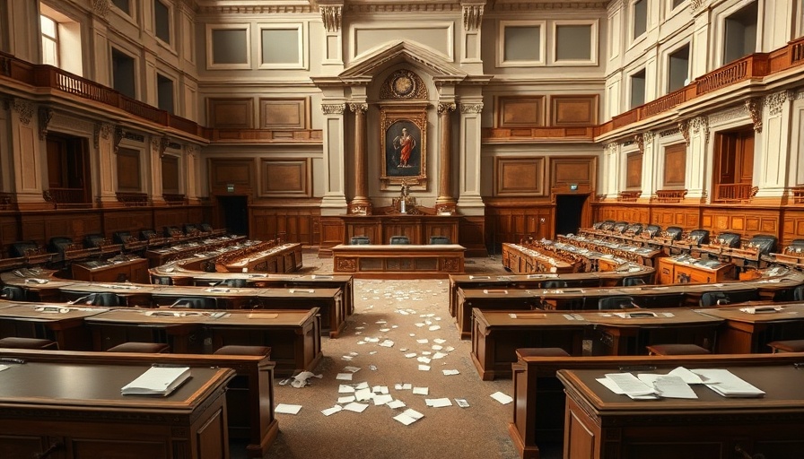 Empty legislative chamber depicting government shutdown.