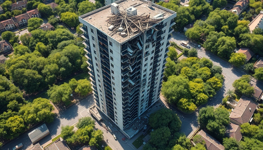 Aerial view of Bronx high-rise explosion aftermath.