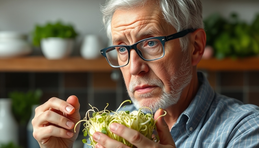 Raw alfalfa sprouts safety warning by an older man in glasses.
