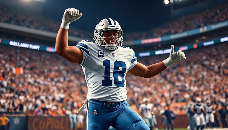 Dallas Cowboys player celebrates touchdown in stadium.