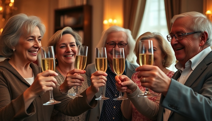Older singles toasting together, celebrating connections in dating.