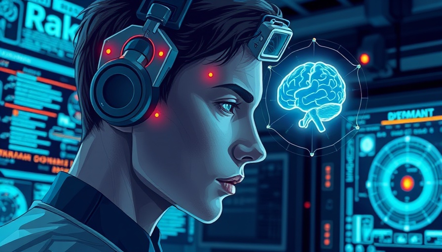 Futuristic brain-computer interfaces in a digital lab setting.