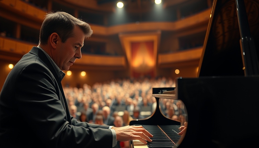 Pianist performing passionately on stage, showcasing piano timbre manipulation by touch.