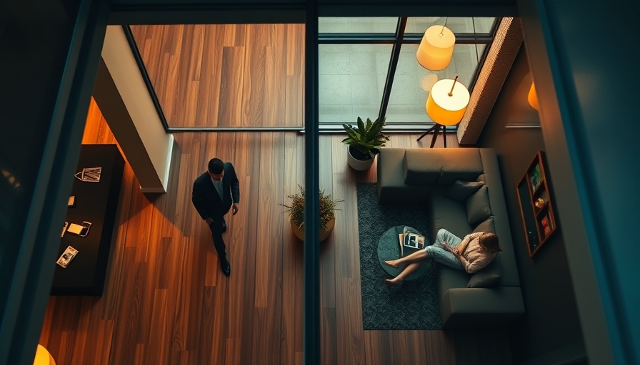 Aerial view of two rooms with a man pacing and a woman reading, illustrating coping with ghosting.