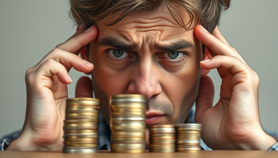 Frustrated person with coins focusing on debt concept.