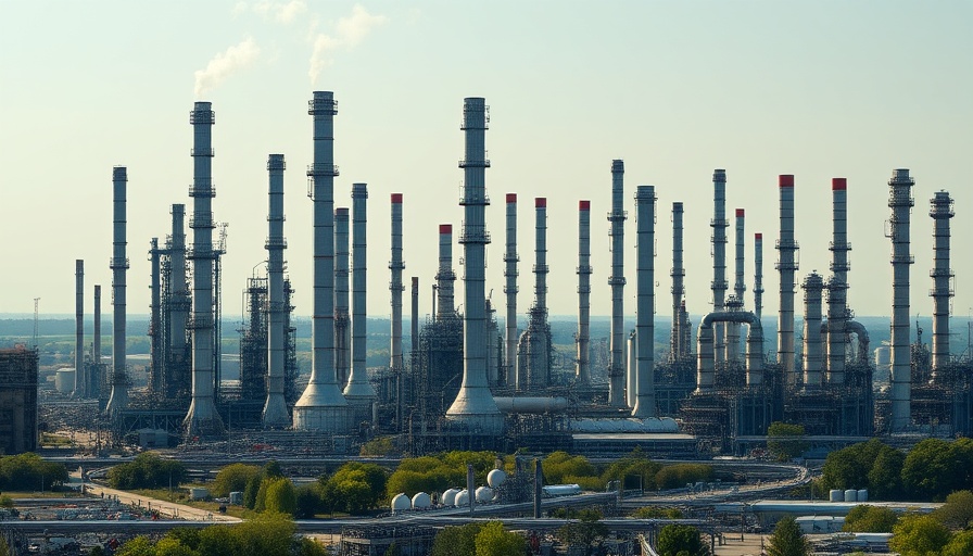 Chevron refinery towers in Los Angeles under clear sky