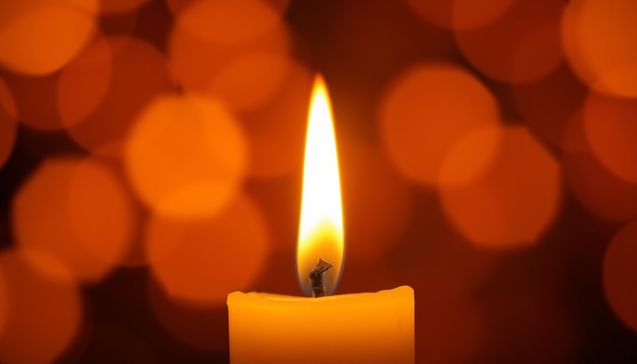 Glowing candle with soft light in warm atmosphere.