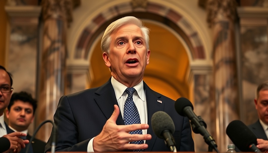 Politician discussing government shutdown impact with media.