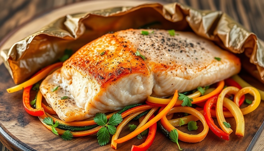 Salmon en papillote recipe with herbs and vegetables.