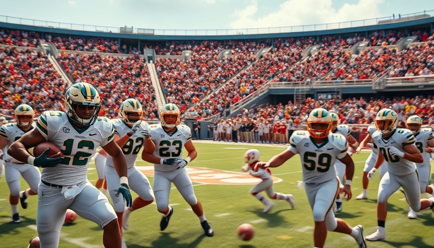 NCAA athletes in intense football game, focus on health outcomes.