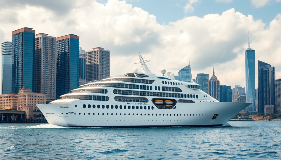 Cruise ship near cityscape, norovirus outbreak cruise ship.