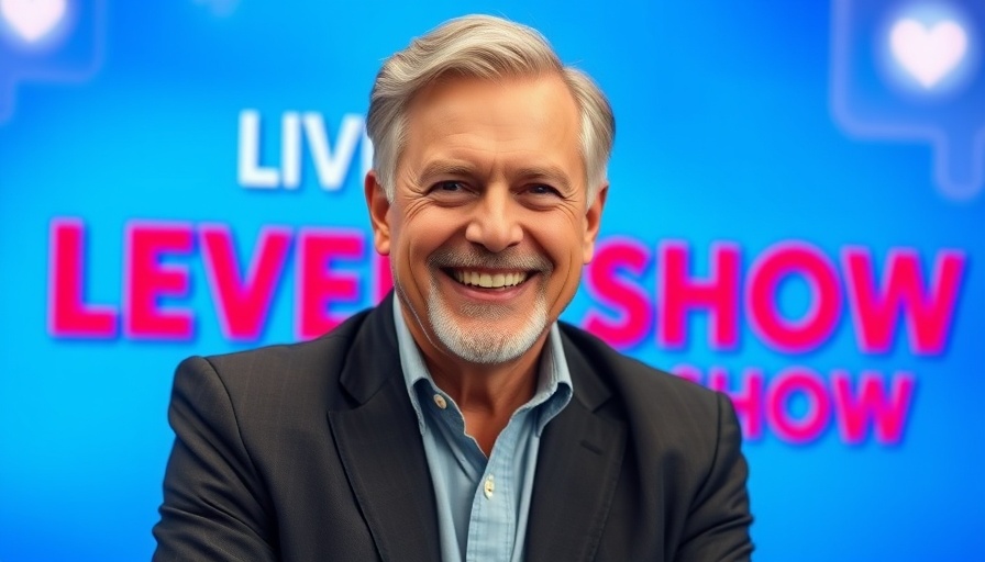 Confident middle-aged man promoting a health show on trends for age 50 and over.