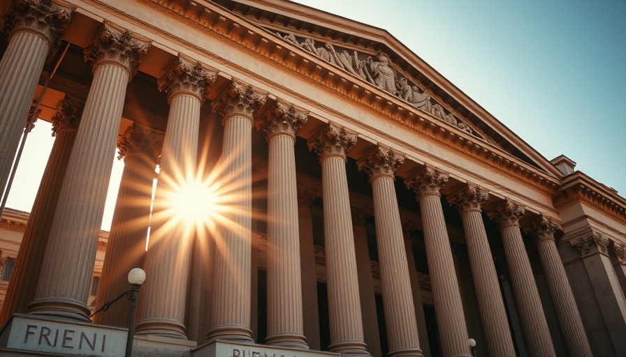 Government building in sunlight, highlighting columns and facade, government shutdown news.